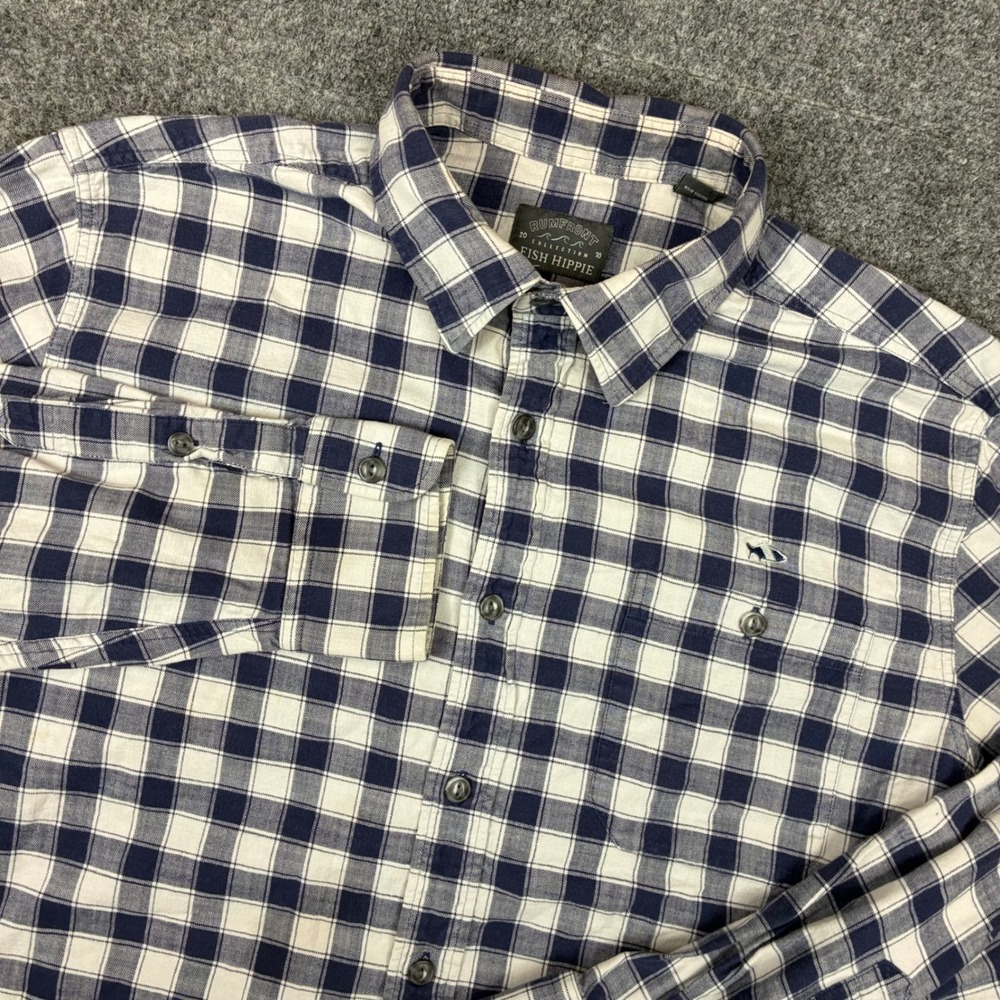 Fish Hippie Rumfront Collection Plaid Cotton Button Down Shirt Mens Size Large